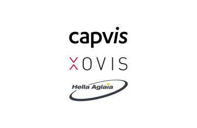 Logo's of Capvis portfolio company Xovis aquired HELLA'S People Sensing business